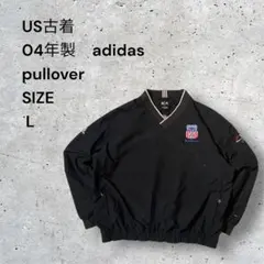 adidas 04年製 ブラック Vネック プルオーバー刺繍企業ロゴ入り L