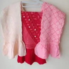 絹　赤とピンク（濃い薄い）の絞りフリル付き帯揚げ３枚セット