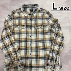 USA古着　フランネルシャツ　L　ホワイト　ベージュ　チェック柄　GEORGE