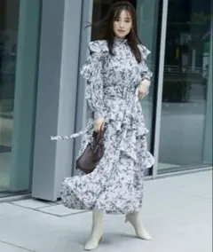 スナイデル　フリル付き花柄ロングワンピース　snidel