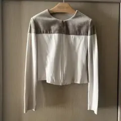 シューソネットchousonnetteノーカラージャケット ホワイト/グレー