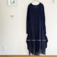 Dazy リブニット変形デザインレイヤードワンピース　ブラック