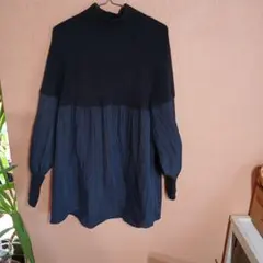 ネイビー タートルネック プリーツ トップス