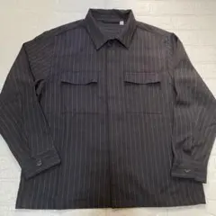 GU ダブルポケットシャツ 長袖シャツ　ＸＬサイズ　ダークグレー　ストライプ