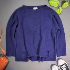 【ミッシェルクラン】リブニット (38) パープル セーター ウール混 丸首