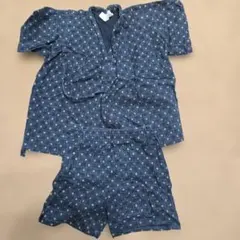 甚平 上下セット 95cm 青色チェック柄