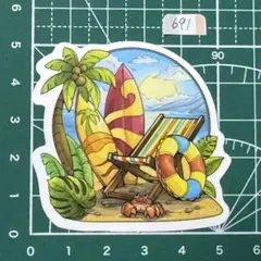 タイトル: 防水ステッカー ビーチチェアとサーフボード