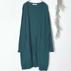 8913 シューラルー ロングカーディガン ボタンレス シンプル ベーシック 緑
