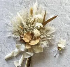 ウェディングブーケ ドライフラワー ブートニア付き 2点 前撮り 結婚式 上品