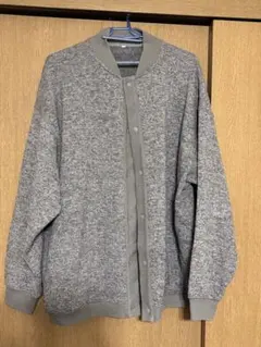 無印良品　ニットフリースリブカラーカーディガン　ライトグレー　L-XL