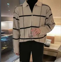 【※7月中まで】【otte】ストライプ柄ジッパー付きニットセーター