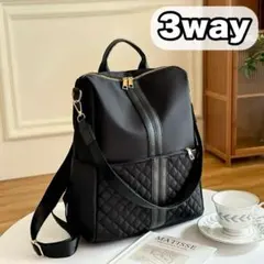 3way キルティング リュック ショルダー バッグ 黒 通勤 おしゃれ 大容量