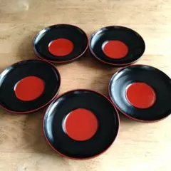 黒と赤の茶托 5枚セット
