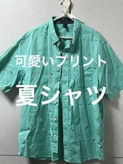 メンズ★半袖シャツ★XL★夏柄★可愛い★ミントグリーン★プリント★夏休みのサムネイル