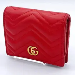 グッチ GGマーモント 二つ折り財布 キルティング 赤 コンパクトウォレット