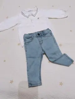 ホワイトシャツとデニムパンツセット 12-18ヶ月