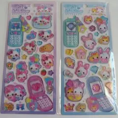 フワフワらびちゃん まじかるみゅーちゃん 平成はっぴーフォンステッカー 2枚組