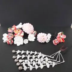 七五三髪飾り　花モチーフ 髪飾りセット　つまみかんざし　ハンドメイド