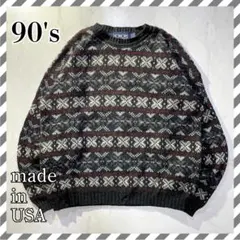 90s ニット セーター バーズアイ USA製 ノルディック柄 vintage