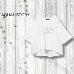 AQUAHISTORY　ポンチ素材Tシャツ　刺繍　プリント　クルーネック　白のサムネイル