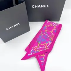 新品未使用 CHANEL ヘアバンド シルクツイリー ピンク 星柄