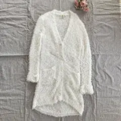 ジェラートピケ ロングカーディガン もこもこ　白　水玉 パステルカラー