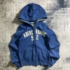 00s アバクロ スウェット ジップパーカー ブルー 刺繍 ダブルジップ Y2K