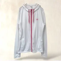 ミズノ　ジップアップパーカー　L　白　長袖　フード付　運動　ランニング　練習着