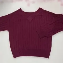 バーガンディ リブ編み Vネック セーター
