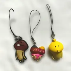 なめこ栽培キット　ストラップ3個セット　カップル　黄なめこめじるし