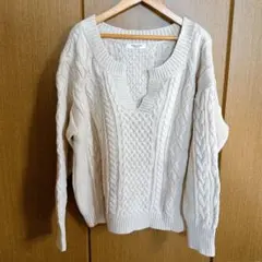 FREAK’S STORE ケーブルニット Vネック ベージュ 長袖 フリー