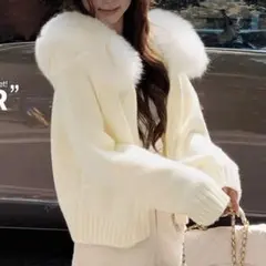 SHEIN カーディガンニットセーター パーカー ファー付き