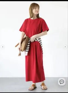 ルノンキュール　半袖カットワンピース　レッド　F　フリー