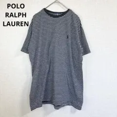 【ポロラルフローレン】ボーダー半袖ロゴTシャツ 古着 カジュアル グレー M