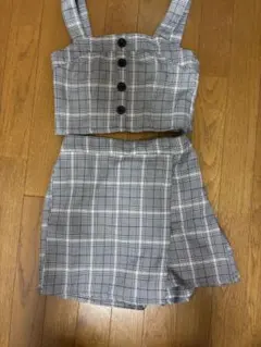 チェック柄クロップドトップ＆ショートパンツセット