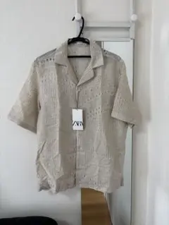 ZARA ベージュ オープンカラーシャツ Mサイズ