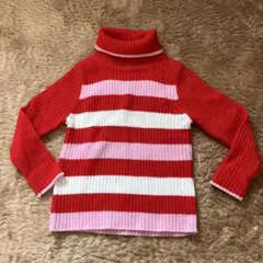 ユニクロ可愛い赤色ボーダー女児ニット110
