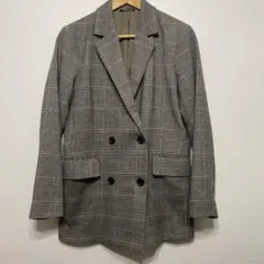 ほぼ新品❗️GU グレー×ブラウンチェック柄 ダブルブレストジャケット