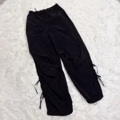 GU ワークパンツ カーゴパンツ ドローコード 無地 黒 軽量 アウトドア S