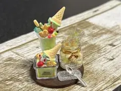 ［アイスパフェ＆キャンディスイーツセット］ミニチュアスイーツ　フェイクスイーツ