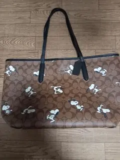 COACH　スヌーピー柄 ブラウン トートバッグ