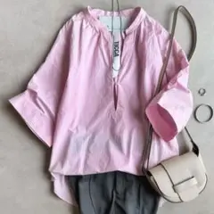 美品▲TICCA//コットン スキッパー半袖 シャツ▲ピンクのサムネイル