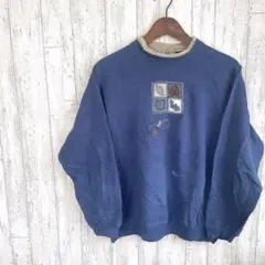 top stitch 青色 刺繍トレーナー