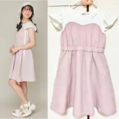 JENNI love 袖フリル　ドッキングワンピース　ホワイト　ピンク