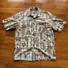 ハワイ製】パネル調 花柄 ボタニカル コットンアロハシャツ グレー L