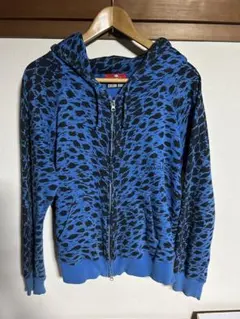 CREAM SODA ☆青ヒョウ柄ジップアップパーカー☆中古品☆日焼け跡少々有りのサムネイル