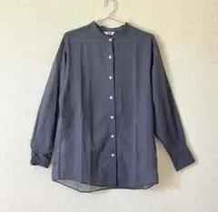 ダークグレー 長袖シャツ スタンドカラー