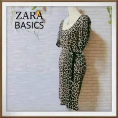 ZARA BASICS アニマルプリント　ウエストリボン付き　ワンピース　Ｌ