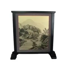 衝立　襖画伝統衝立　竹と犬で（笑）4尺伝統和風ブラウン仕上げフレーム衝立１台限定 衝立 襖画伝統衝立 竹と犬で（笑）4尺伝統和風ブラウン仕上げ