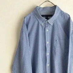 S235　トミーヒルフィガー BD長袖シャツ 青系チェック柄 ビッグシルエット